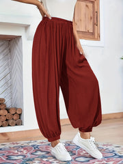 Solid Elastic High Rise Lantern Trousers