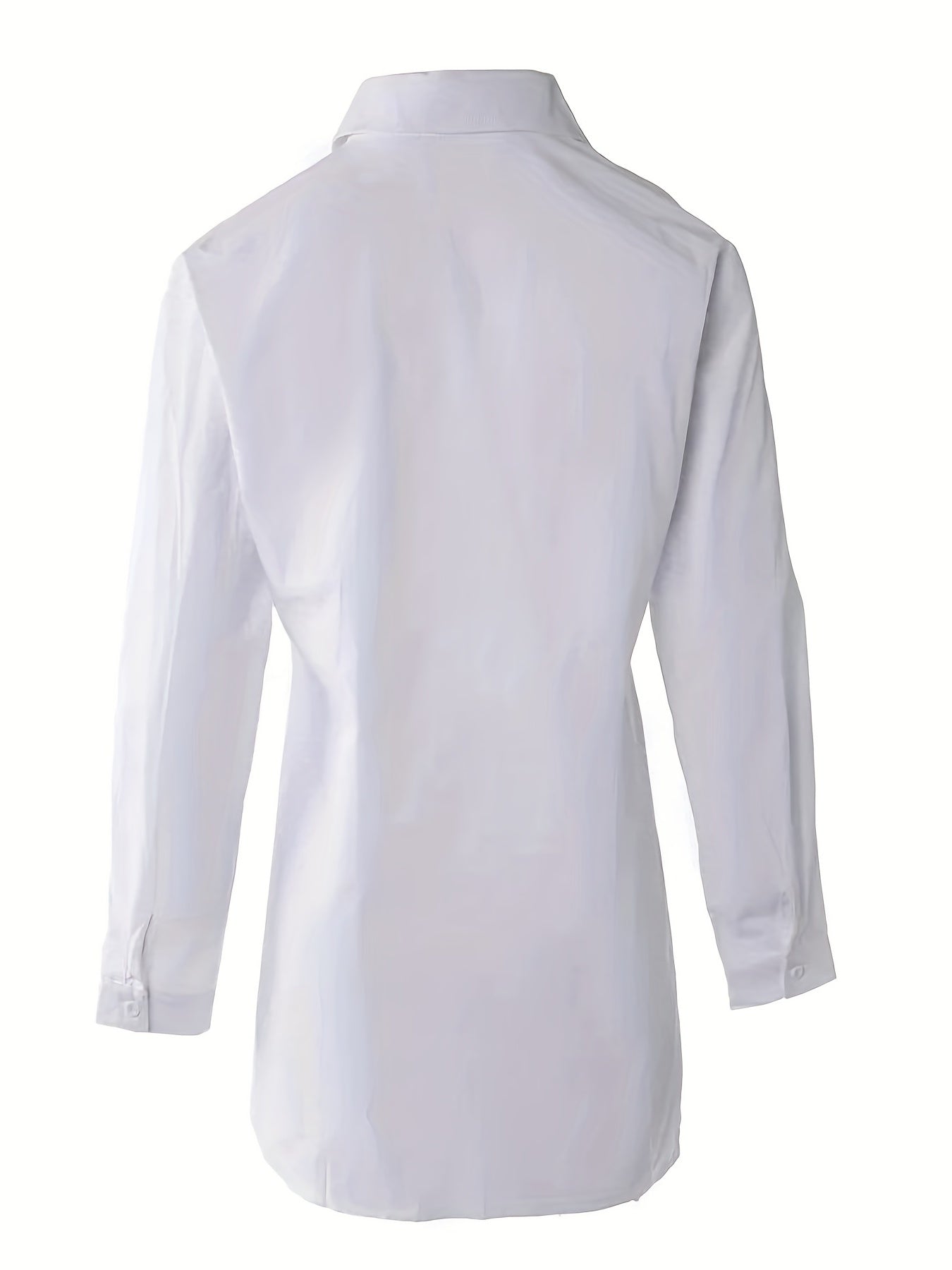  Solid Long Sleeve Lapel Button Up Shirt Top
