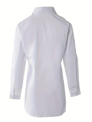  Solid Long Sleeve Lapel Button Up Shirt Top