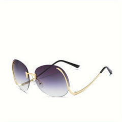 Oversized Rimless Sunglasses Round Gradient UV400 Sun Shades