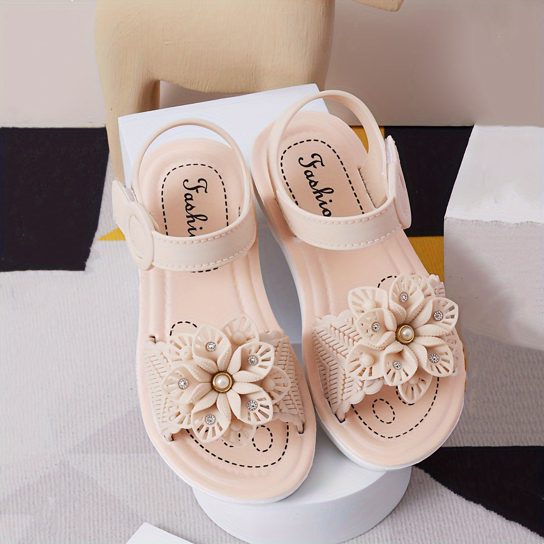 Flower Solid Open Toe Sandals for Baby Girls Breathable Non-Slip Sandals