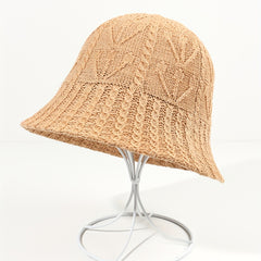 Ribbed Knitted Bucket Hat Solid Basin Hat Casual Sunscreen Travel Beach Hat