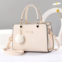 Plush Ball Decor Satchel Bag Solid Hand Bag Women's Shoulder Purse