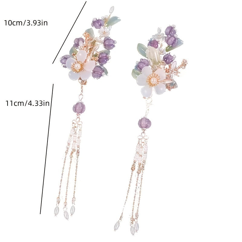 2PCS Vintage Hair Clip Chinese Style Hair Clip With Beads Tassel