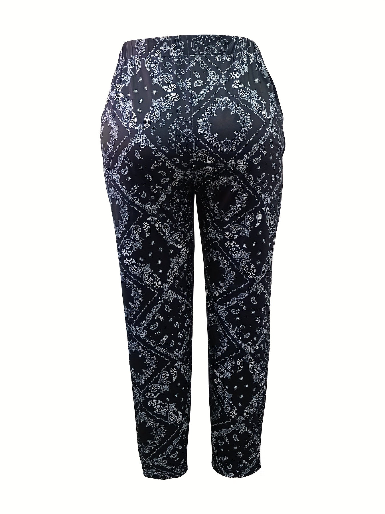  Paisley & Scarf Print High Rise Tapered Leg Pants