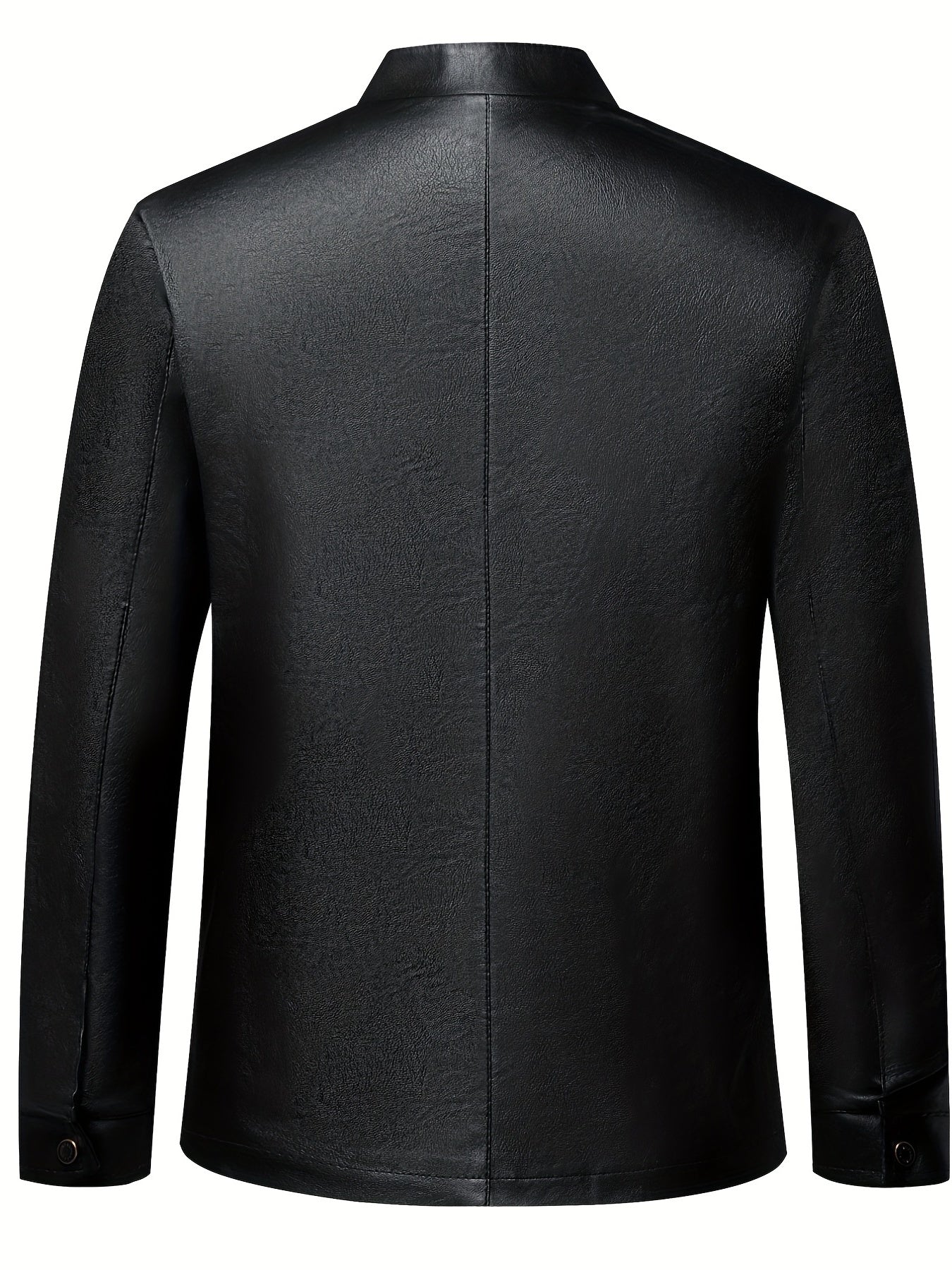 Men's Slim Fit PU Jacket Stand Collar Faux Leather Jacket