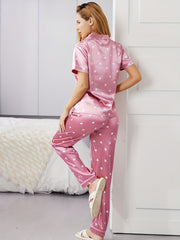 Heart Print Pajama Set Short Sleeve Women's Sleepwear