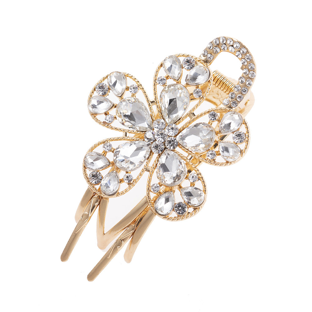 Flower Duckbill Clip Faux Pearl Hair Barrette Crystal Ponytail Hair Pins