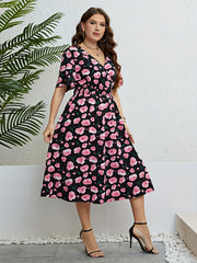  Floral Print Wrap V Neck Summer Dress