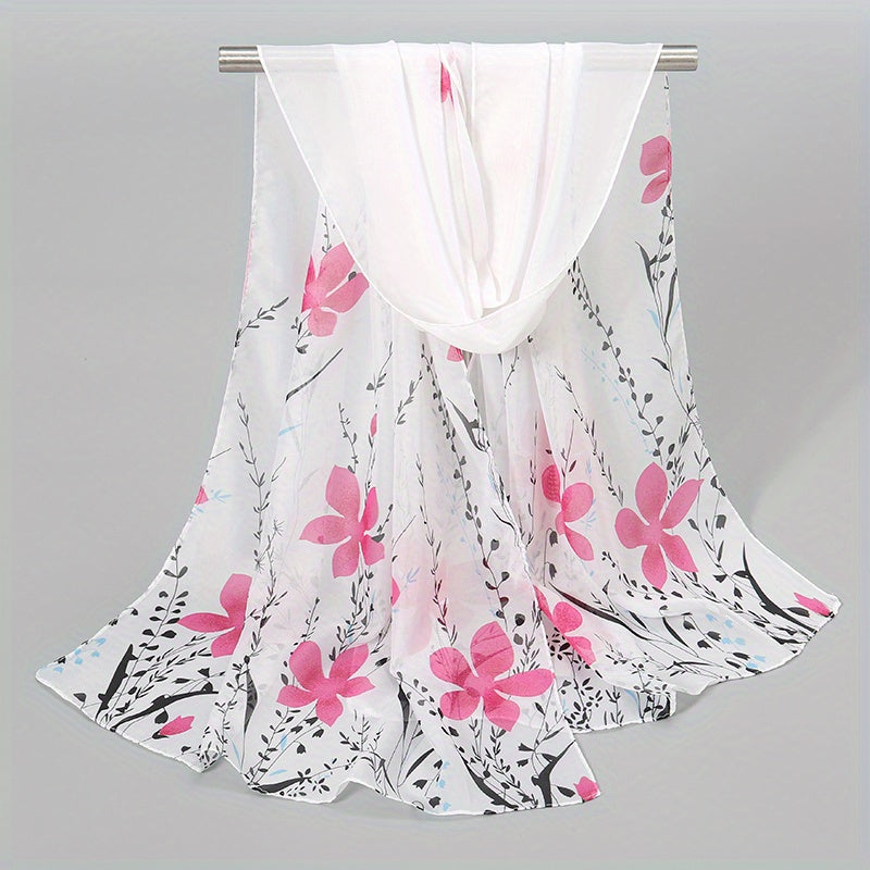 Chiffon Scarf Flower Leaf Print Shawl Windproof Head Wrap Sunscreen Towel