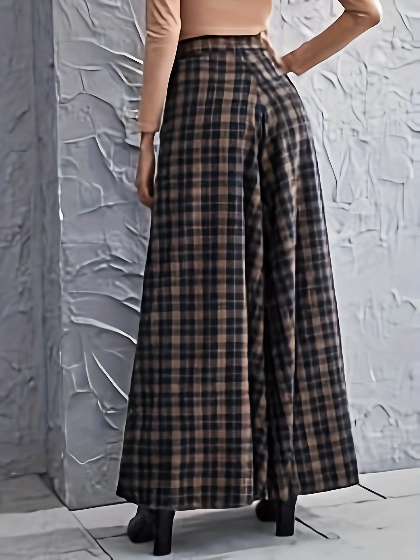  Plaid Wide Leg Trousers High Rise