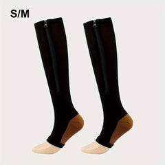 Zipper Open Toe Compression Socks Men Women Over Calf Stockings Nurses