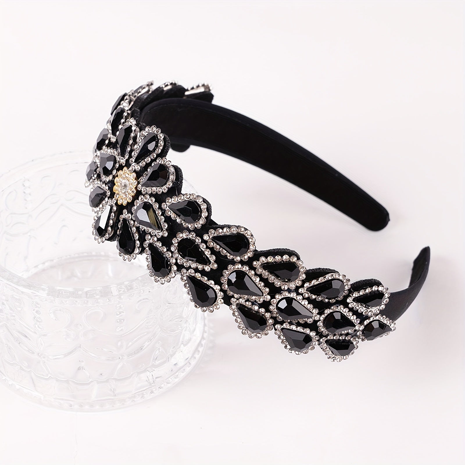 Crystal Rhinestone Headband Baroque Retro Wide Brim Hair Accessory