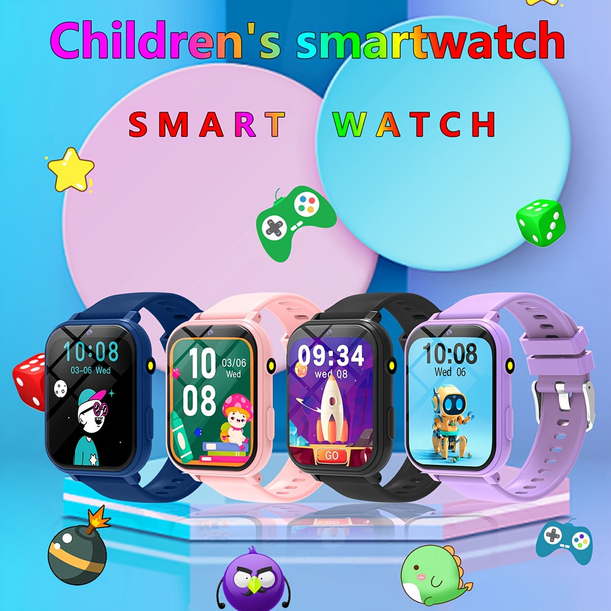 Kids Game Smartwatch for Teens Step Counter Front Camera Flashlight