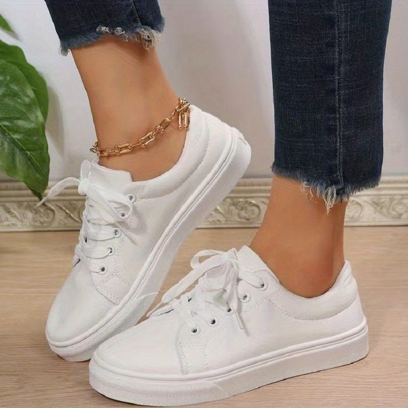 Flat Canvas Sneakers Lace Up Low Top Shoes Casual Walking Shoes