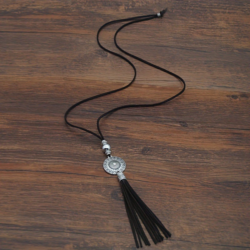 Boho Velvet Faux Leather Tassel Necklace