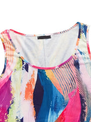  Colorful Brush Print Round Neck Dress