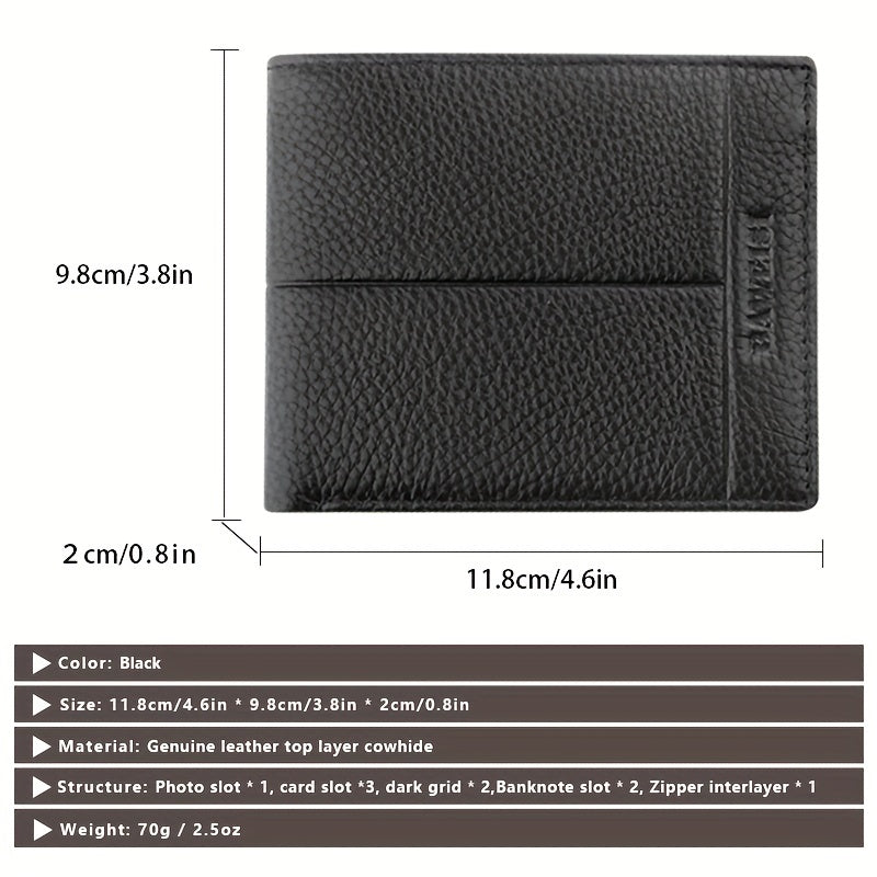 Men's Soft Leather Wallet With Zipper Bifold Card Holder