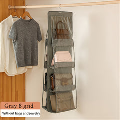 Space Saving Hanging Handbag Organizer Grey Polyester PVC Storage Rack