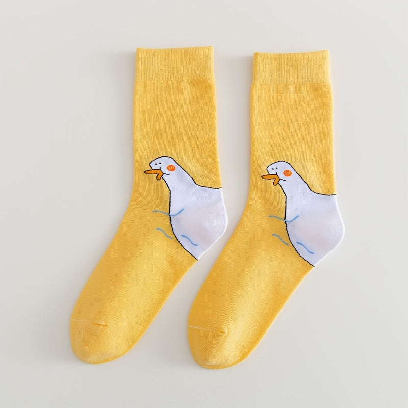1pair Goose Cotton Socks Cartoon Socks Crew Socks