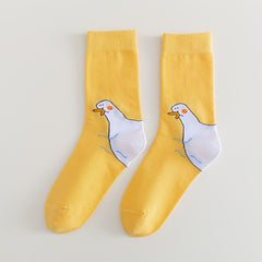 1pair Goose Cotton Socks Cartoon Socks Crew Socks