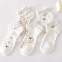 5 Pairs Cartoon Bear Print Socks & Ankle Socks Women's Stockings