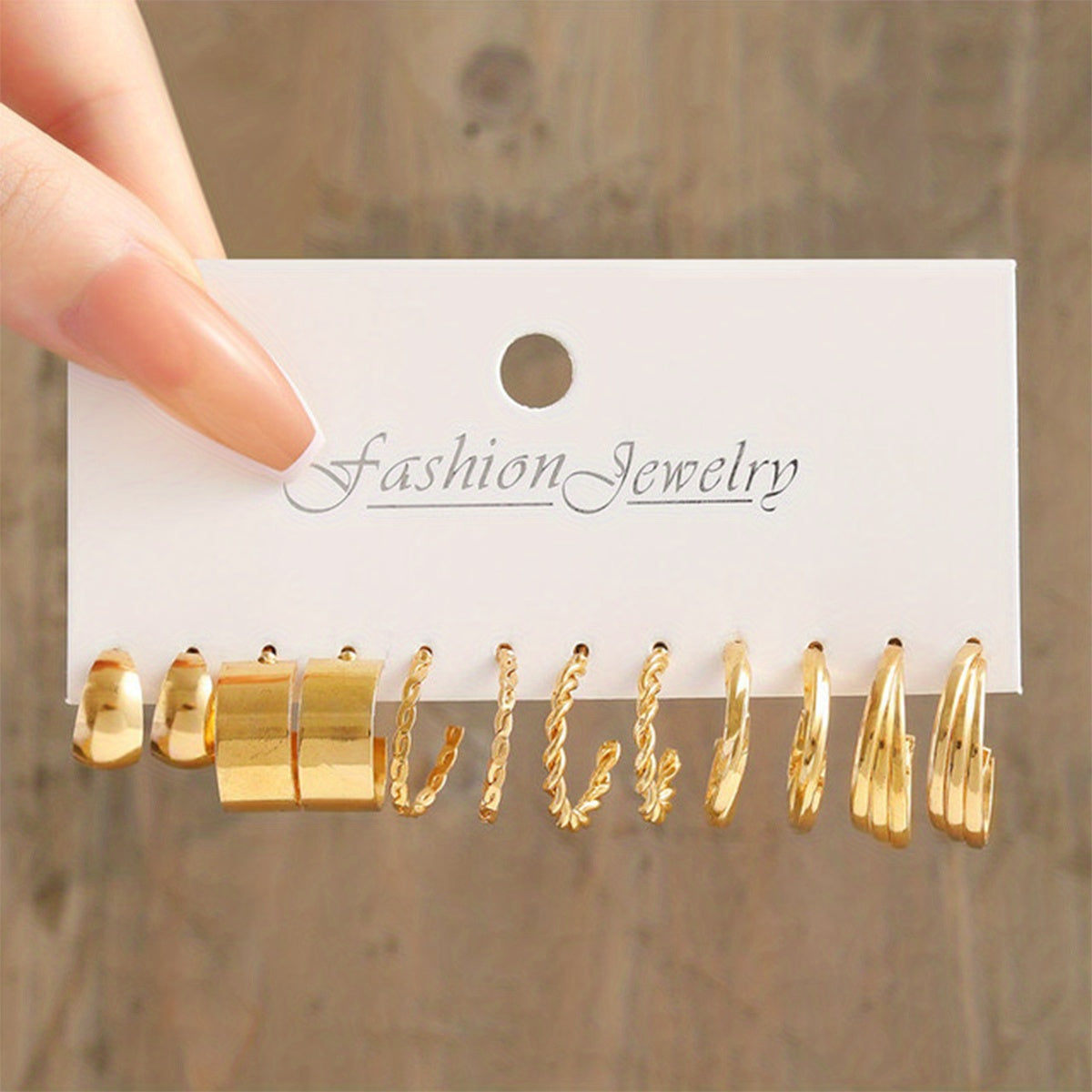 6 Pairs Chunky Geometric Hoop Earrings Set