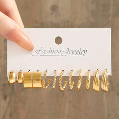 6 Pairs Chunky Geometric Hoop Earrings Set