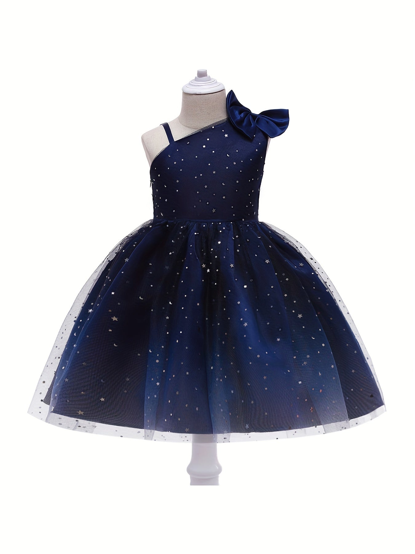 Girl's Princess Dress Sequin One Shoulder Mesh Dress