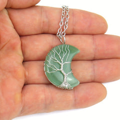 Moon Necklace Fortune Tree Natural Stone Amethyst Pendant