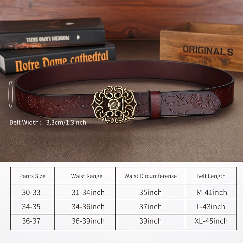 Vintage Flower Hollow Buckle Wide Leather Belt