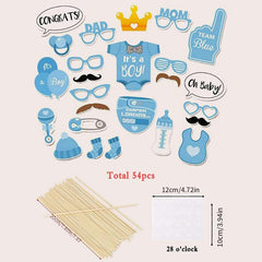 54pcs Boy Baby Shower Photo Booth Props Create Memorable Moments