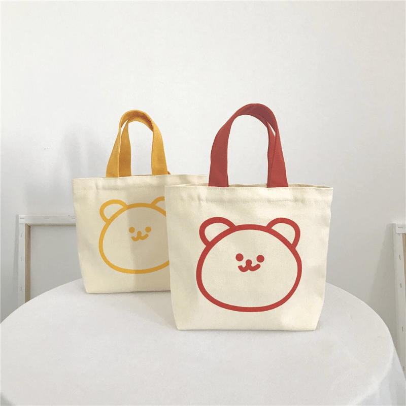 Cartoon Bear Handbag Lunch Box Bag Handle Canvas Bag