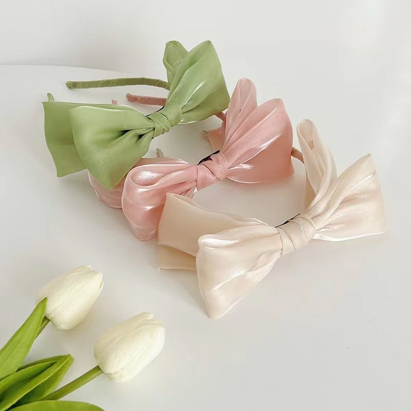 Silky Double Bow Headband Sweet Headdress Hair Band for Women Girls