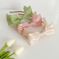 Silky Double Bow Headband Sweet Headdress Hair Band for Women Girls