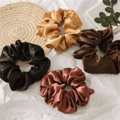 Silk Satin Neutral Hair Scrunchies Earth Toned Golden Hair Ties