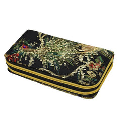 Women's Embroidery Wallet Peacock Print Clutch Layered Phone Bag