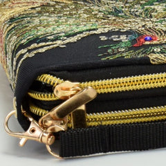 Women's Embroidery Wallet Peacock Print Clutch Layered Phone Bag