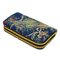 Women's Embroidery Wallet Peacock Print Clutch Layered Phone Bag