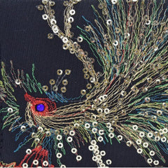 Women's Embroidery Wallet Peacock Print Clutch Layered Phone Bag