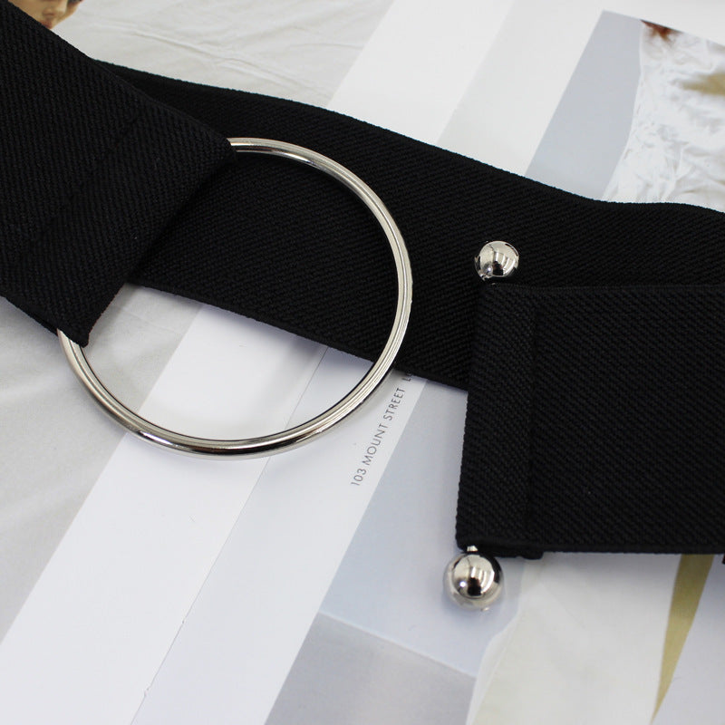 Women's Elastic Waist Belt with Round Buckle for Coat Sweater Dress