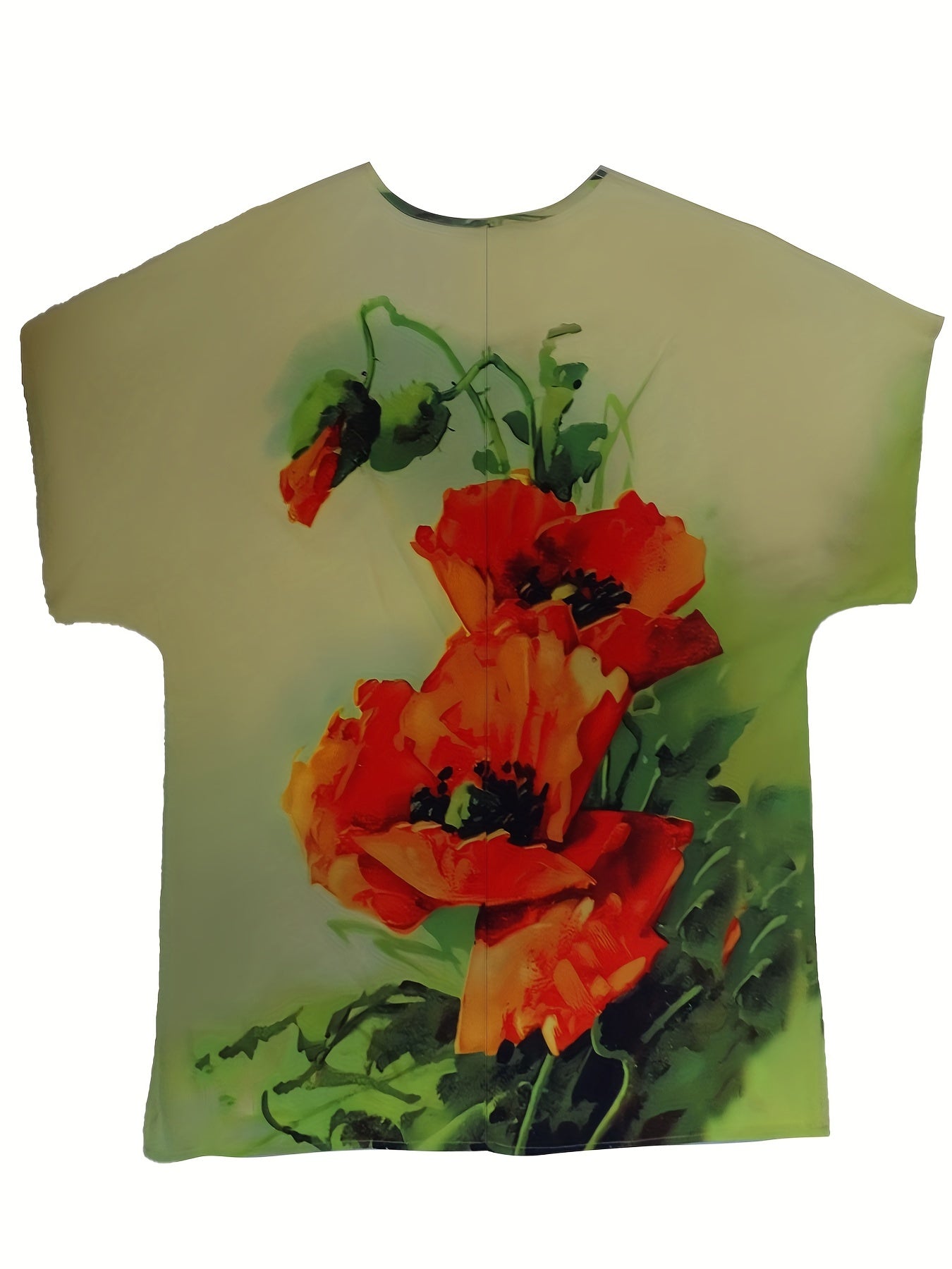  Floral Print Short Sleeve Round Neck T shirt