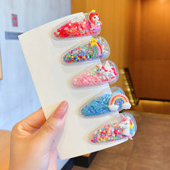 5pcs Girls Sweet Hair Clips Cartoon Sequin Transparent Hair Accessories