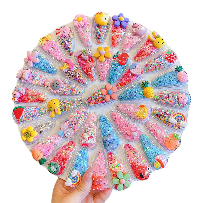 5pcs Girls Sweet Hair Clips Cartoon Sequin Transparent Hair Accessories