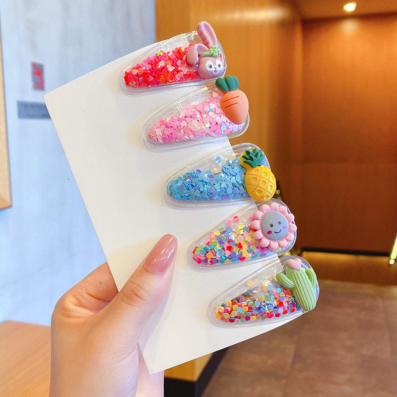 5pcs Girls Sweet Hair Clips Cartoon Sequin Transparent Hair Accessories