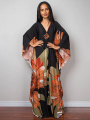 Floral Print Kaftan Dress V Neck Beach Vacation Dress For Spring & Summer