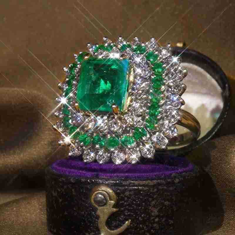 Vintage Green Faux Diamond Ring for Men and Women