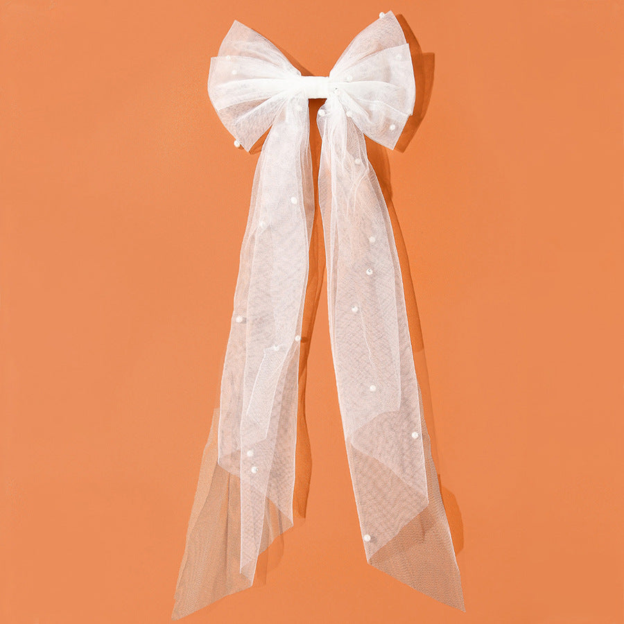 Bridal Bow Veil Faux Pearl Veil Wedding Veil Tulle Bow