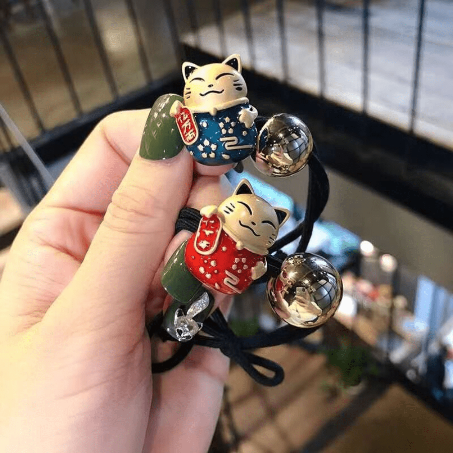 Lucky Cat Rubber Band Golden Beads Hair Ring Hair Rope Hair Accessorie
