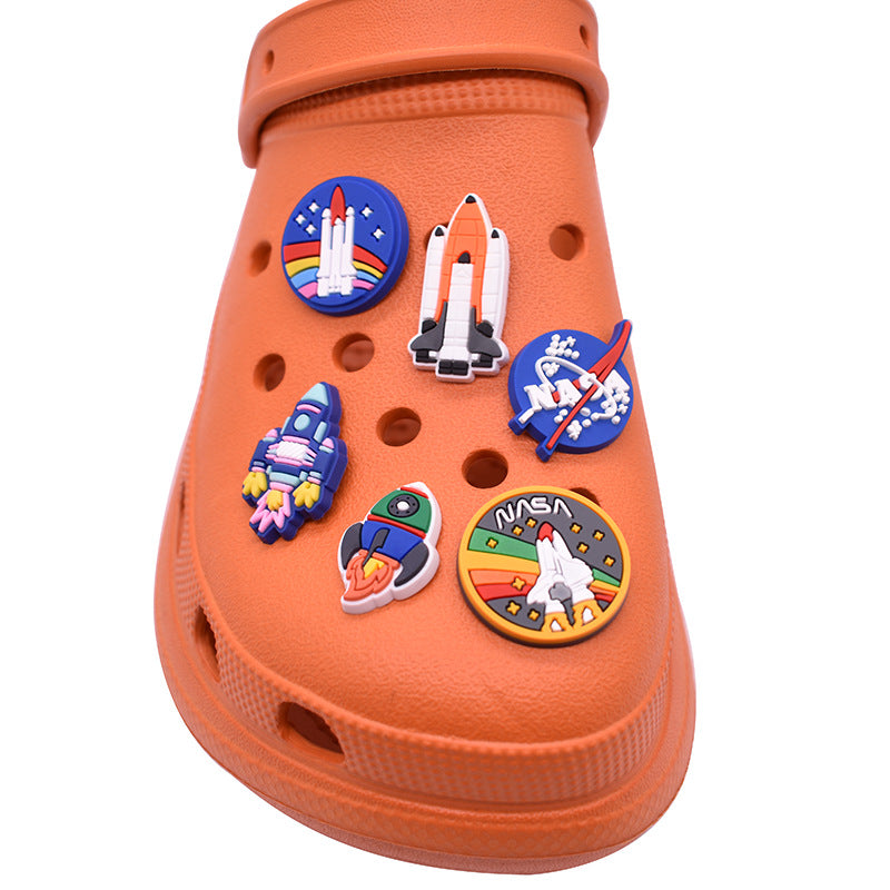 6pcs Space Shuttle Pattern Charms Shoes Slippers Decoration Accessories